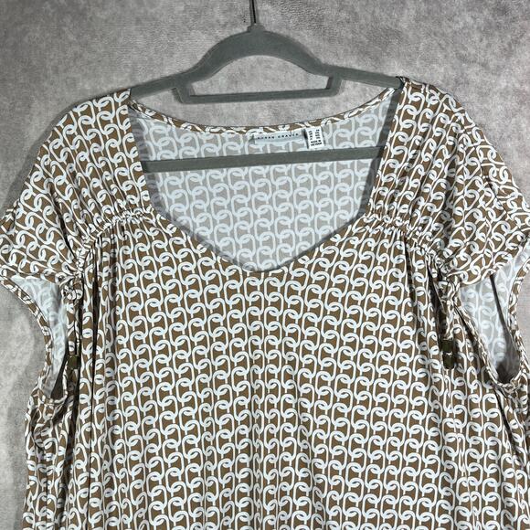 Susan Graver Top‎ Womens 2X Brown White Chain Print Cap Sleeve Casual Stretch - Picture 2 of 9